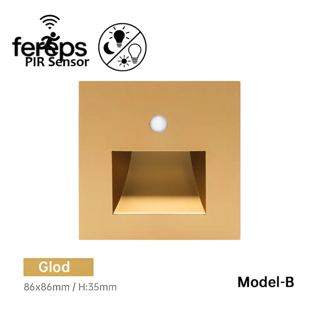 Modern motion sensor staircase light - Stylish & safe home lighting Gold with sensor B