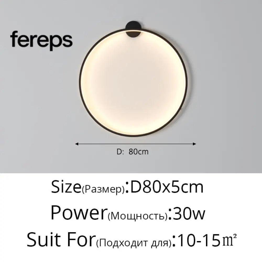 Moon LED Wall Light – Modern Wall Lamp for Bedroom Living Room and Hallway Black D80x5cm / Cool white no remote