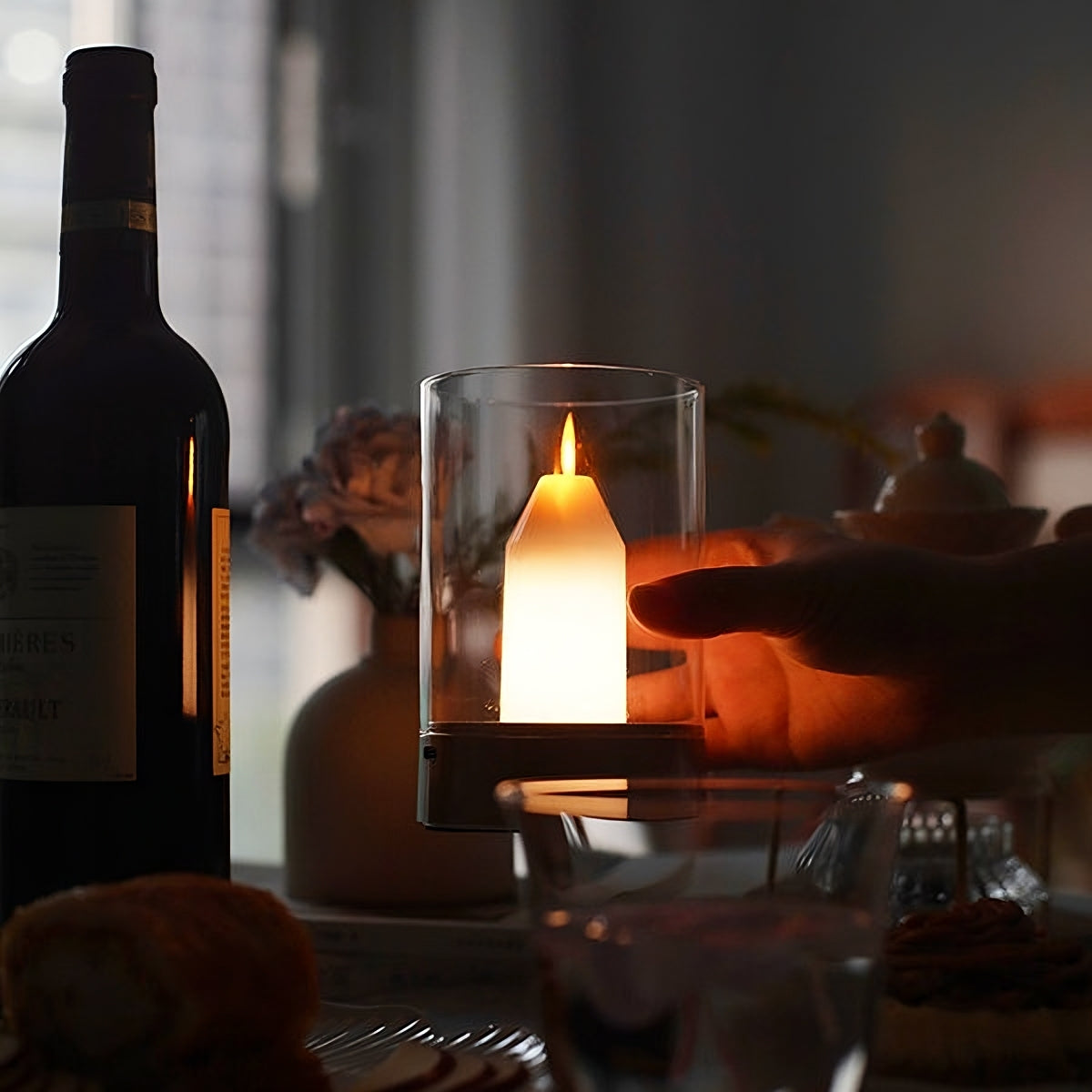 Luminae Rechargeable Candle Lamp With Flameless Warm Flicker And Gesture Controls