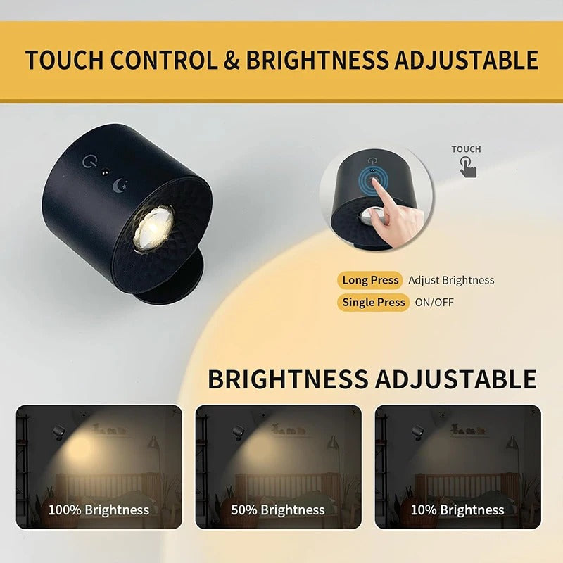 Rechargeable 360° Rotatable Magnetic LED Wall Light – Adjustable Wireless Night Lamp