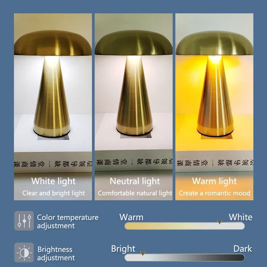 Rechargeable Cordless Mushroom LED Desk Lamp with Touch Sensor