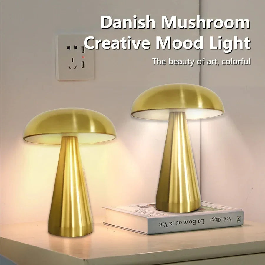 Luminaire Rechargeable Mushroom Touch LED Desk Lamp Cordless Adjustable Brightness