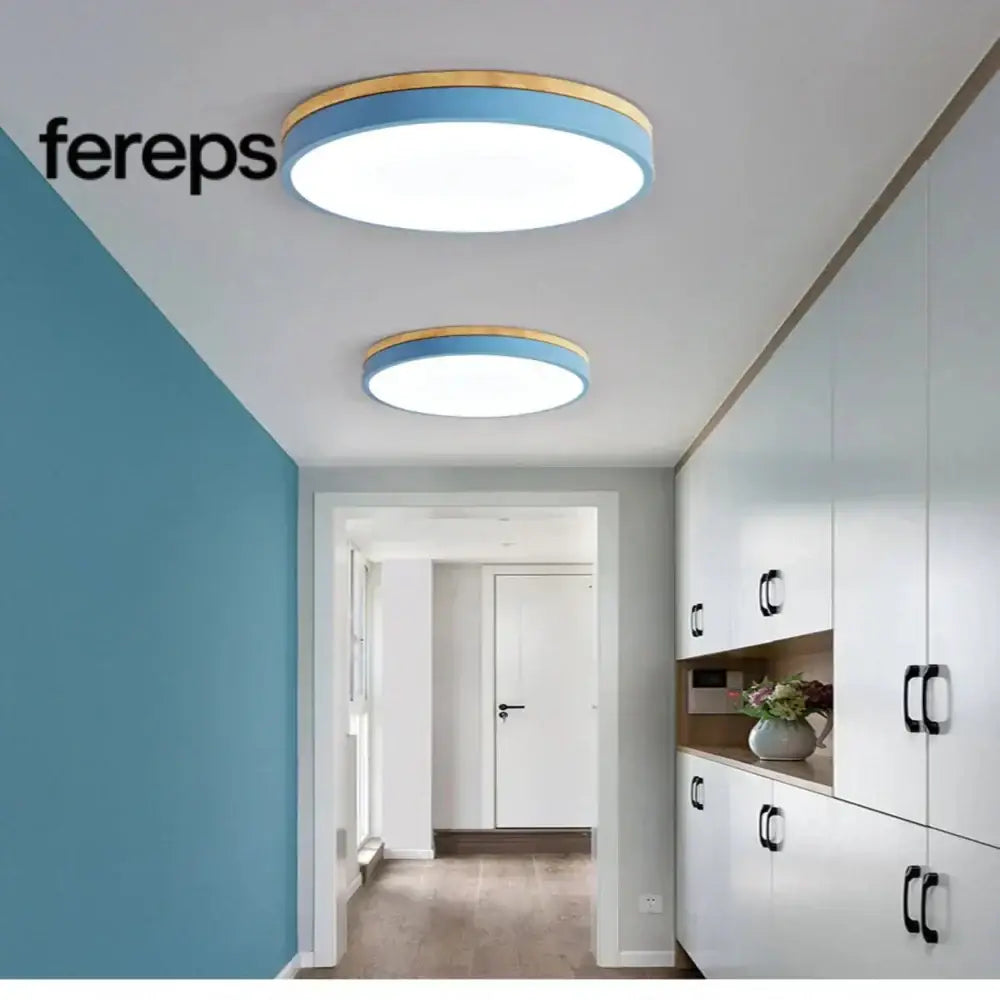 Ceiling light made of natural wood - Nordic minimalist design Blue / Warm white