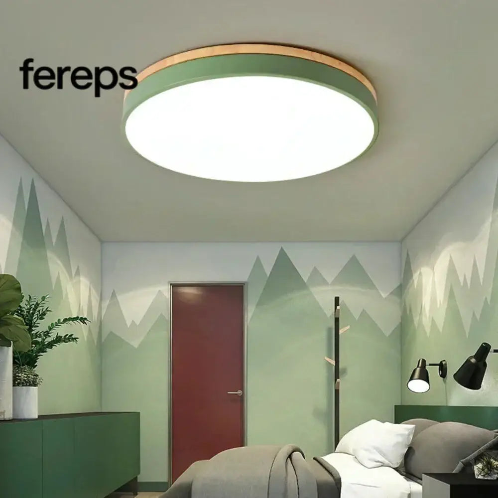 Ceiling light made of natural wood - Nordic minimalist design Green / Warm white