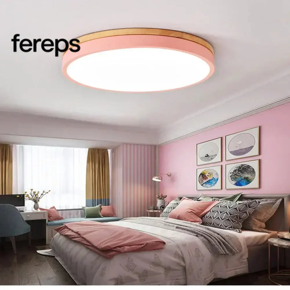 Ceiling light made of natural wood - Nordic minimalist design Pink / Warm white