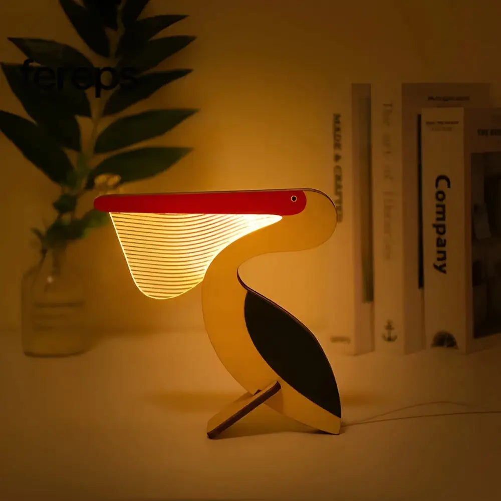 Decorative wooden animal table lamp - cute designs for children’s rooms Pelican