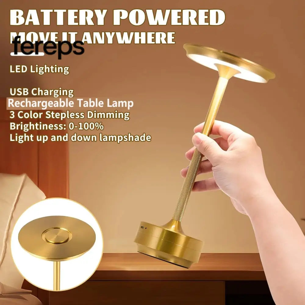 Modern Cordless Table Lamp - Rechargeable With LED Touch Sensor