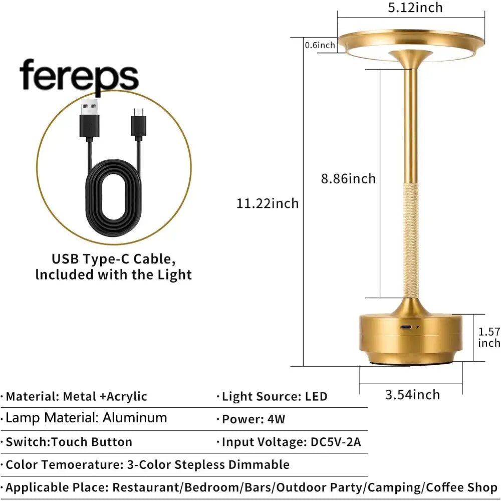 Modern Cordless Table Lamp - Rechargeable With LED Touch Sensor