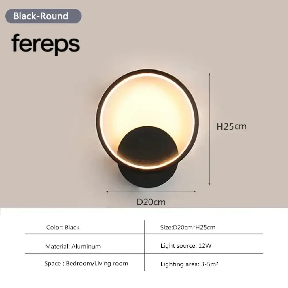 Modern LED Wall Lamp – Minimalist Nordic Wall Sconce for Indoor Lighting and Home Decor Black-Round / Warm White