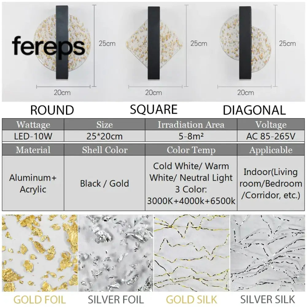 Modern LED Wall Lamp with Gold Foil Finish – Acrylic Wall Sconce for Indoor Bedroom and Living Room Lighting