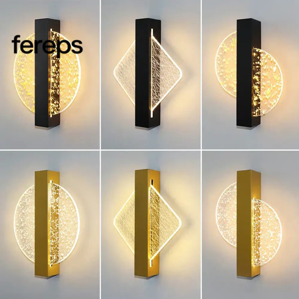Modern LED Wall Lamp with Gold Foil Finish – Acrylic Wall Sconce for Indoor Bedroom and Living Room Lighting