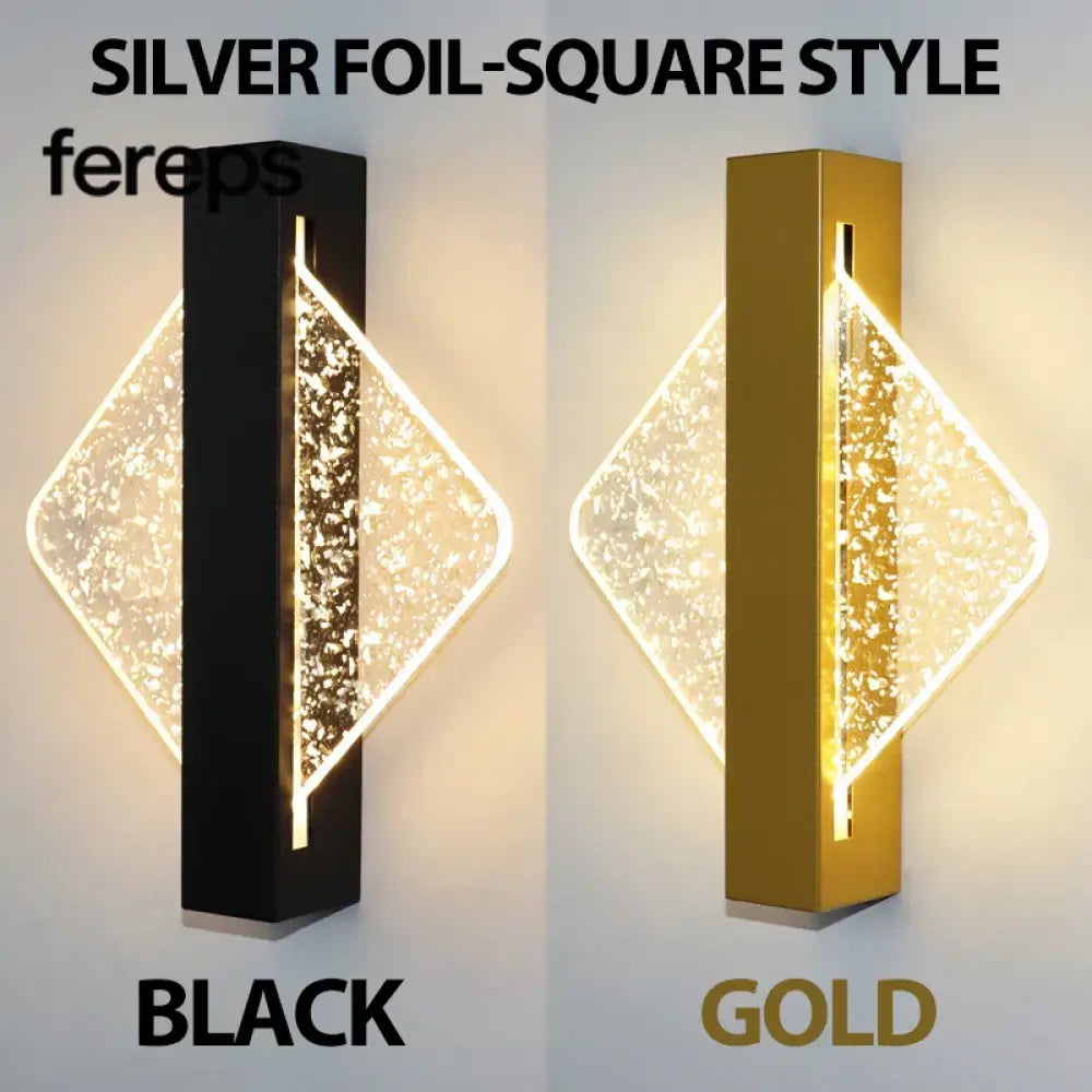 Modern LED Wall Lamp with Gold Foil Finish – Acrylic Wall Sconce for Indoor Bedroom and Living Room Lighting