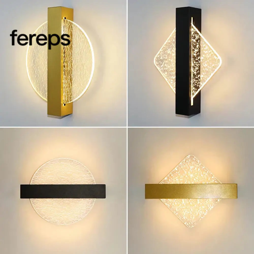 Modern LED Wall Lamp with Gold Foil Finish – Acrylic Wall Sconce for Indoor Bedroom and Living Room Lighting