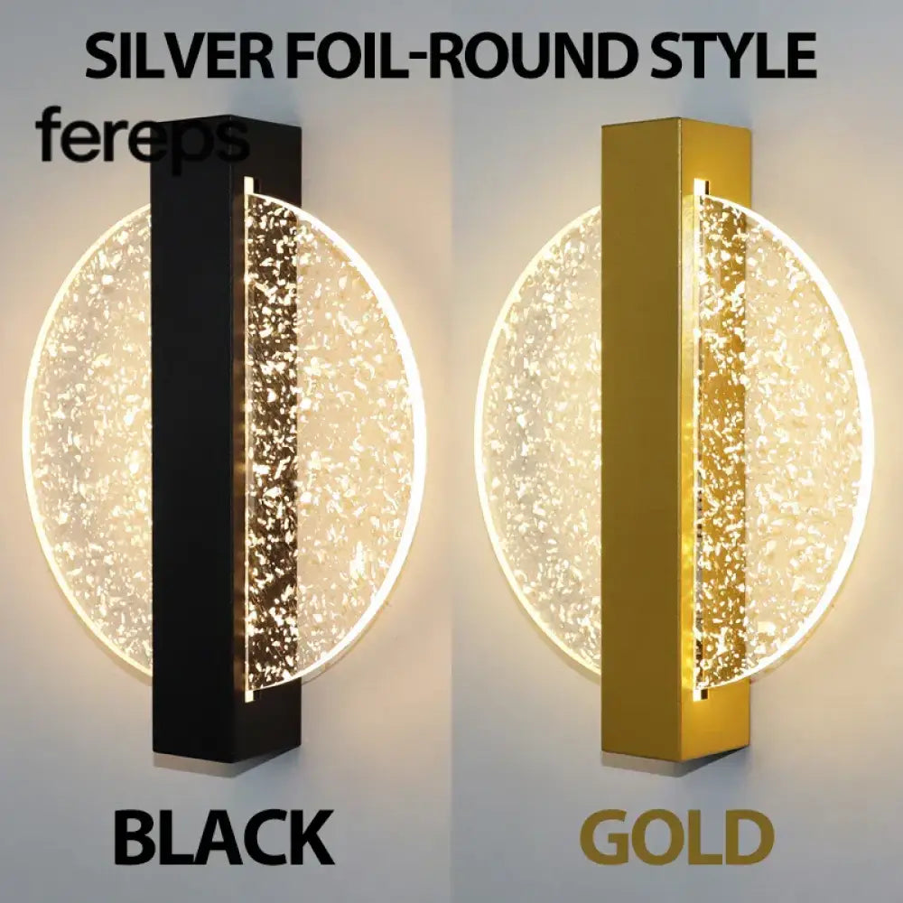 Modern LED Wall Lamp with Gold Foil Finish – Acrylic Wall Sconce for Indoor Bedroom and Living Room Lighting