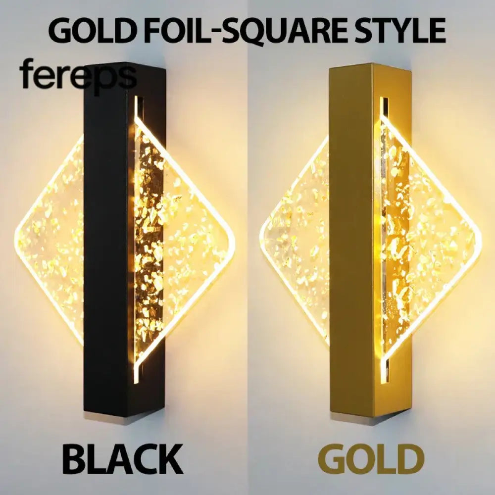 Modern LED Wall Lamp with Gold Foil Finish – Acrylic Wall Sconce for Indoor Bedroom and Living Room Lighting