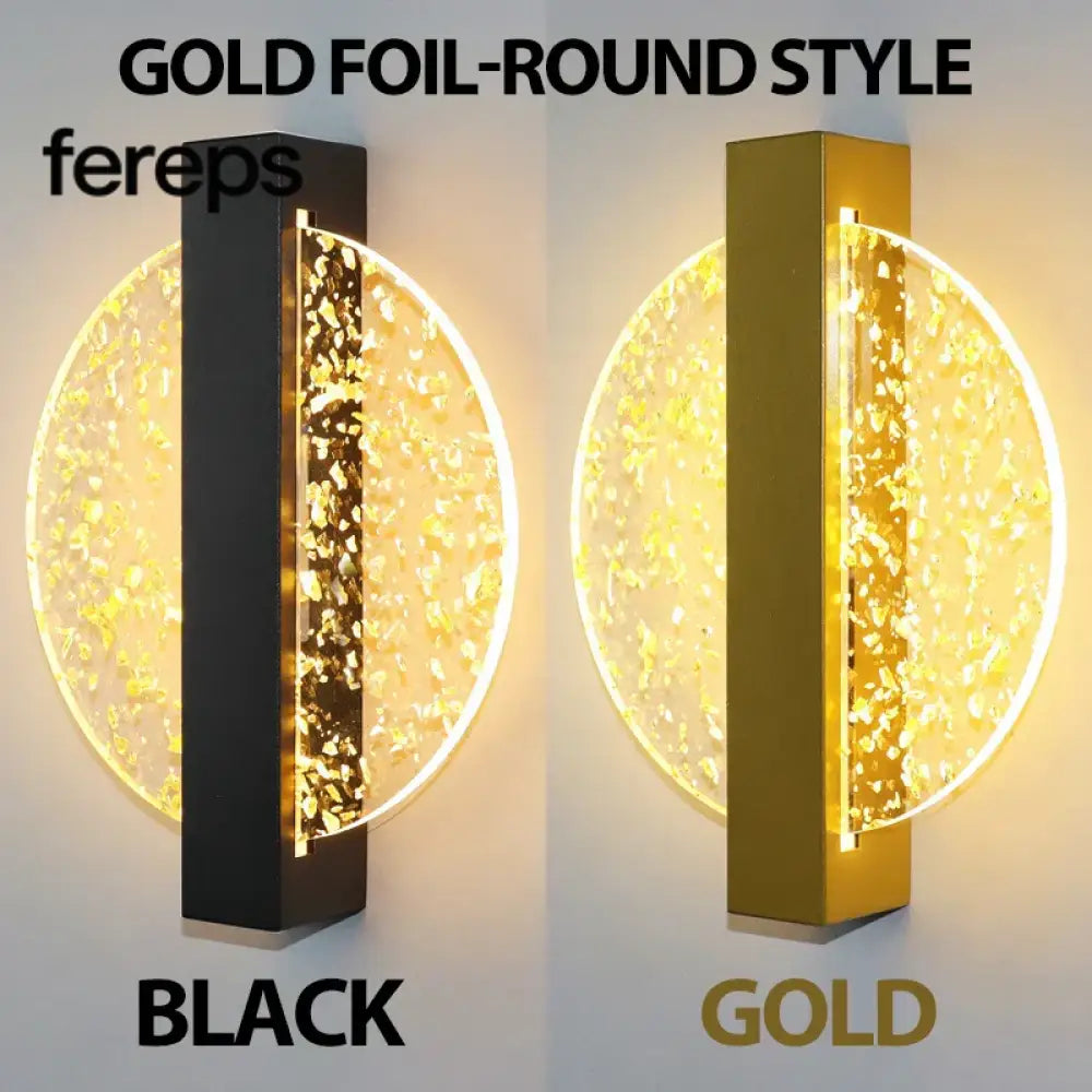 Modern LED Wall Lamp with Gold Foil Finish – Acrylic Wall Sconce for Indoor Bedroom and Living Room Lighting