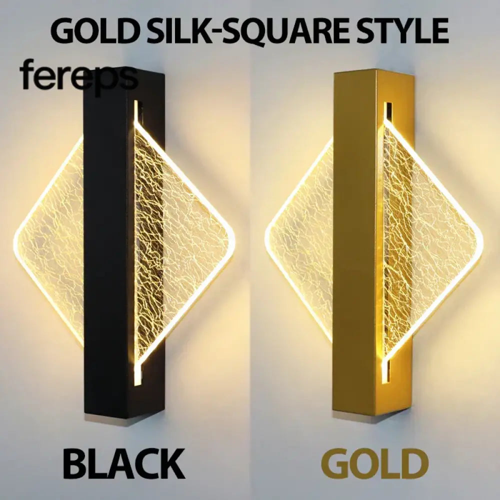 Modern LED Wall Lamp with Gold Foil Finish – Acrylic Wall Sconce for Indoor Bedroom and Living Room Lighting