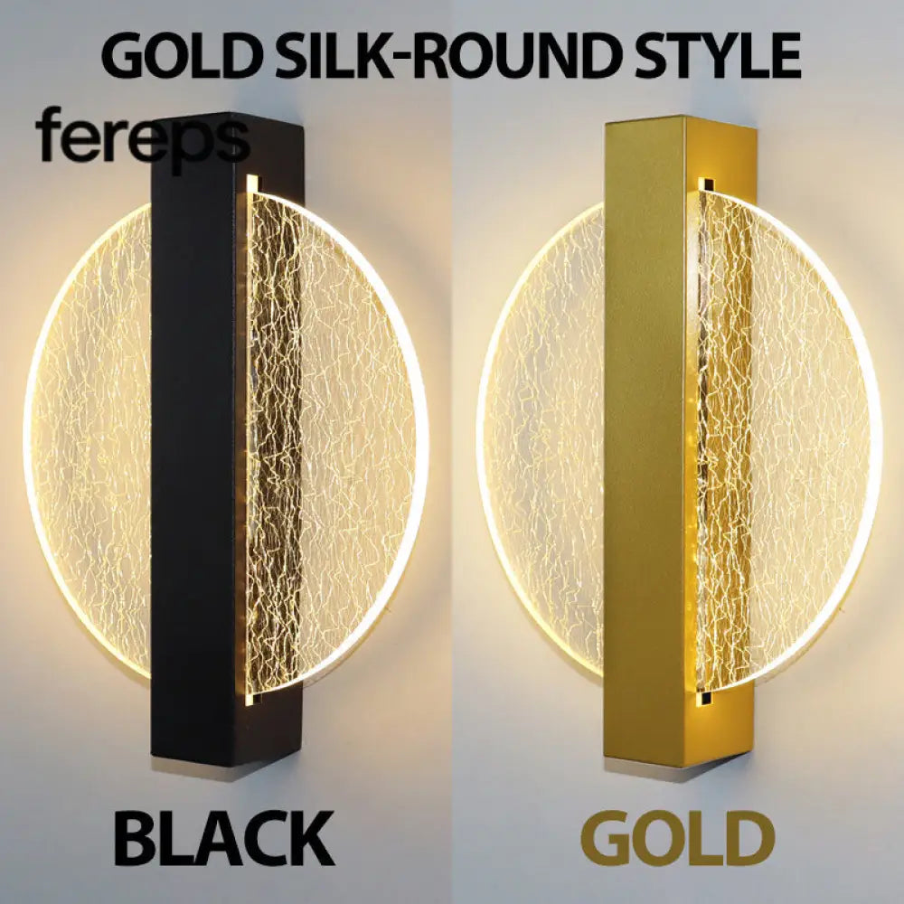 Modern LED Wall Lamp with Gold Foil Finish – Acrylic Wall Sconce for Indoor Bedroom and Living Room Lighting Round Gold