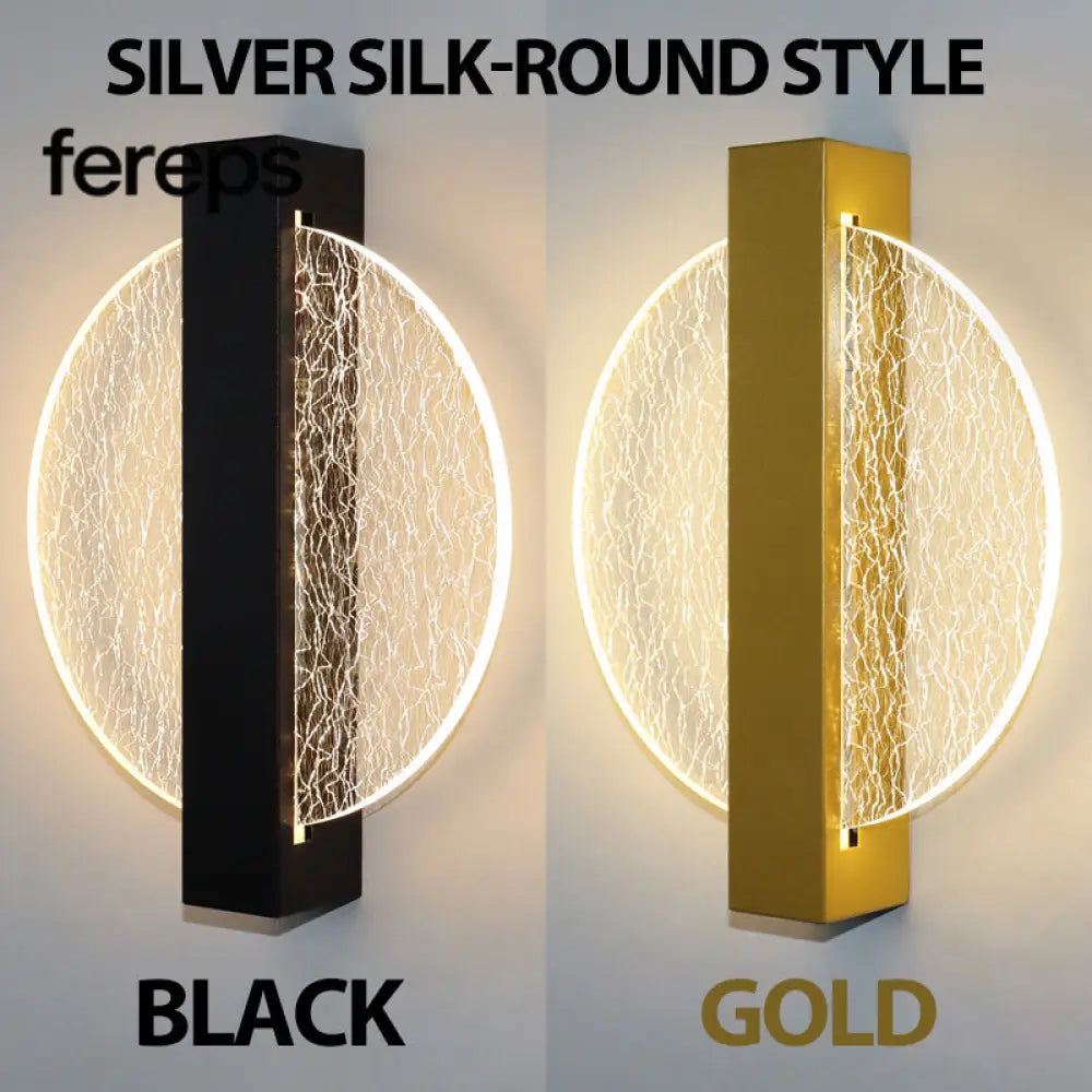 Modern LED Wall Lamp with Gold Foil Finish – Acrylic Wall Sconce for Indoor Bedroom and Living Room Lighting Round