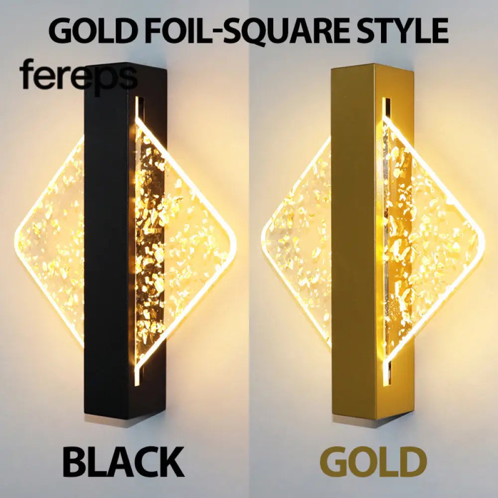 Modern LED Wall Lamp with Gold Foil Finish – Acrylic Wall Sconce for Indoor Bedroom and Living Room Lighting Square
