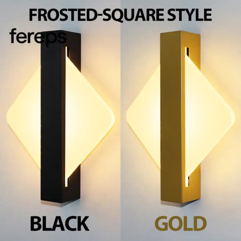 Modern LED Wall Lamp with Gold Foil Finish – Acrylic Wall Sconce for Indoor Bedroom and Living Room Lighting Square