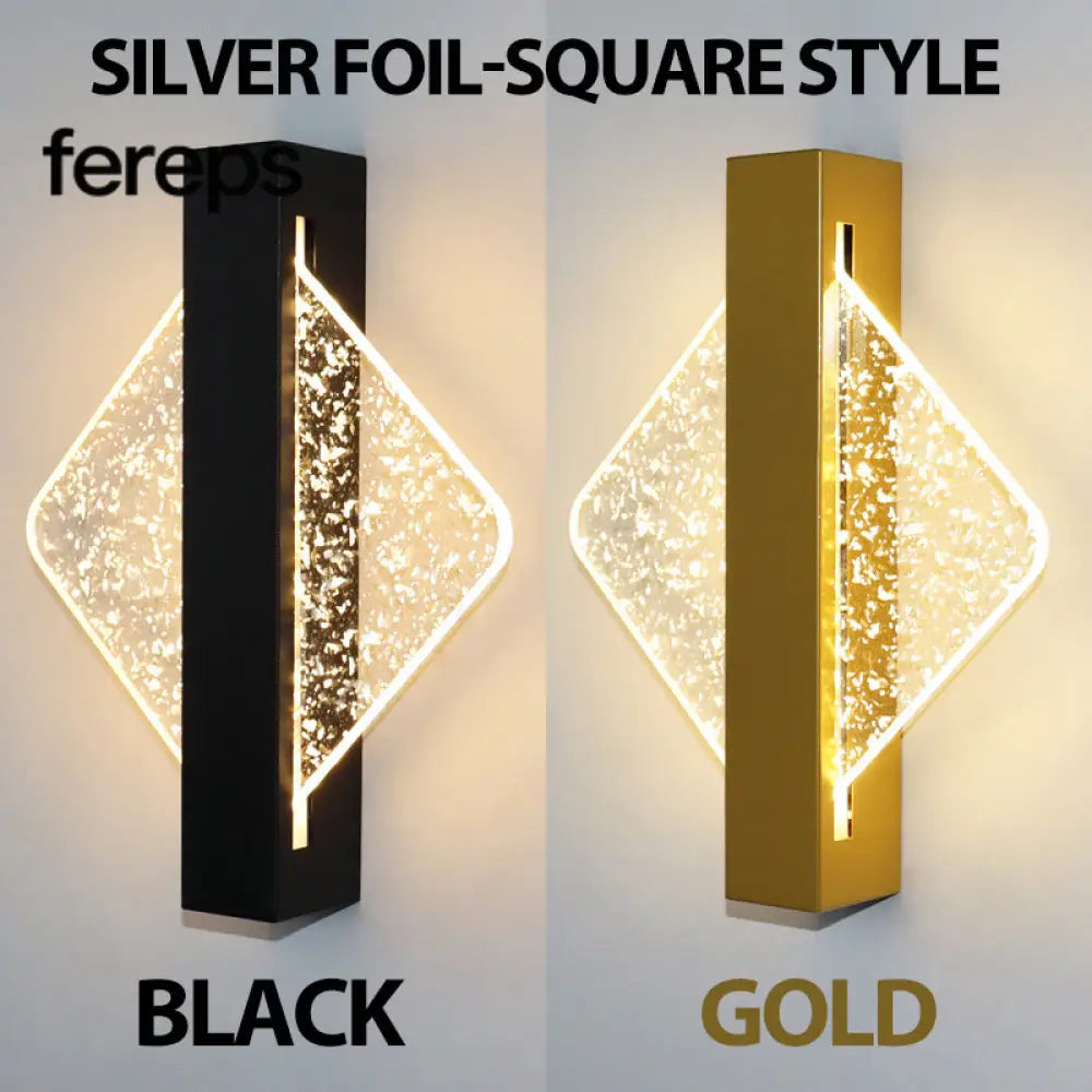 Modern LED Wall Lamp with Gold Foil Finish – Acrylic Wall Sconce for Indoor Bedroom and Living Room Lighting Square