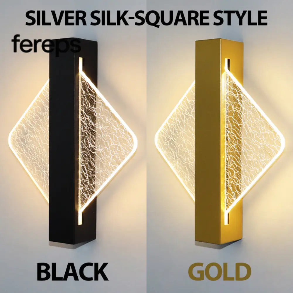 Modern LED Wall Lamp with Gold Foil Finish – Acrylic Wall Sconce for Indoor Bedroom and Living Room Lighting Square
