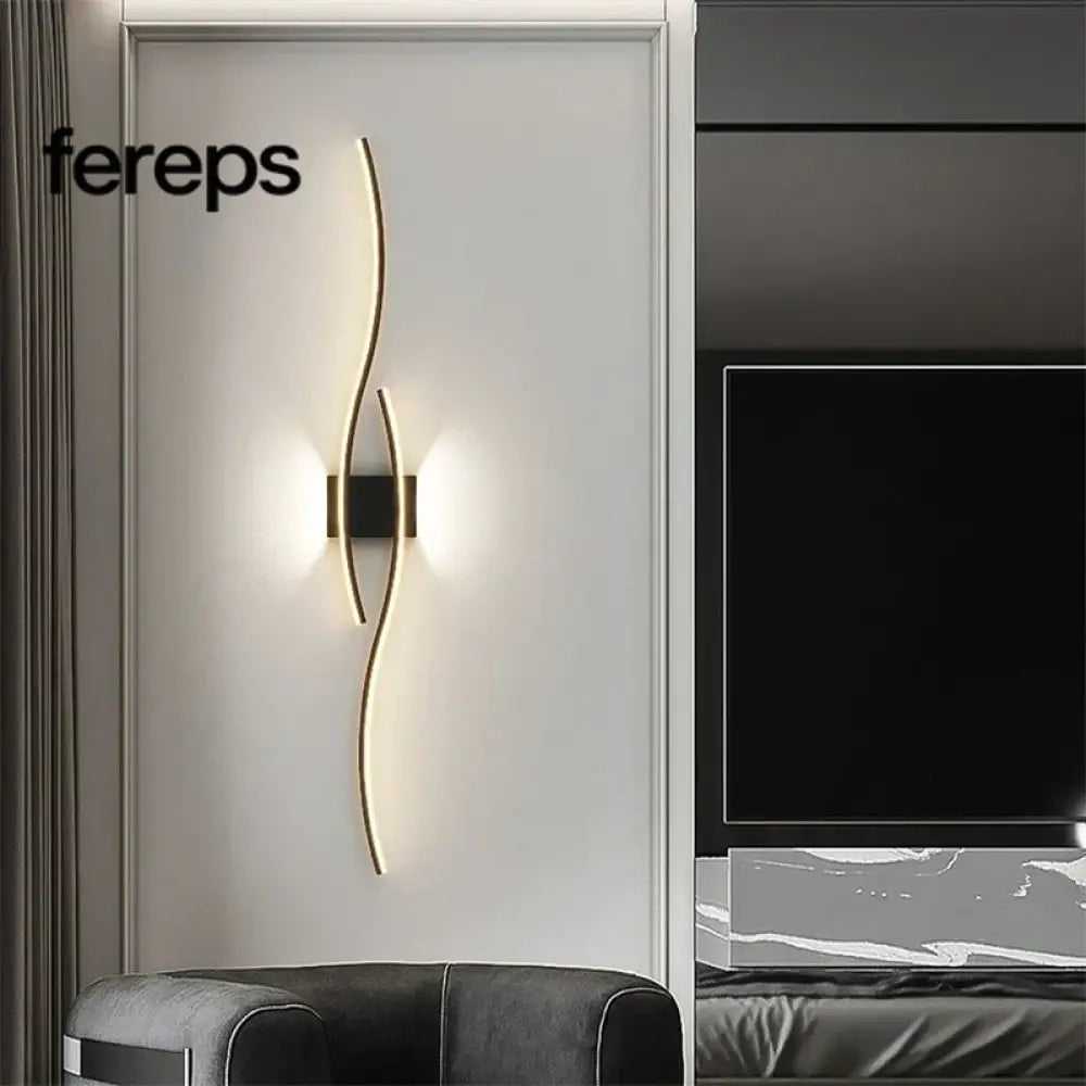 Modern LED Wall Lamp with Remote Control – Double Curve Design in Black and Gold for Stylish Indoor Wall Lighting
