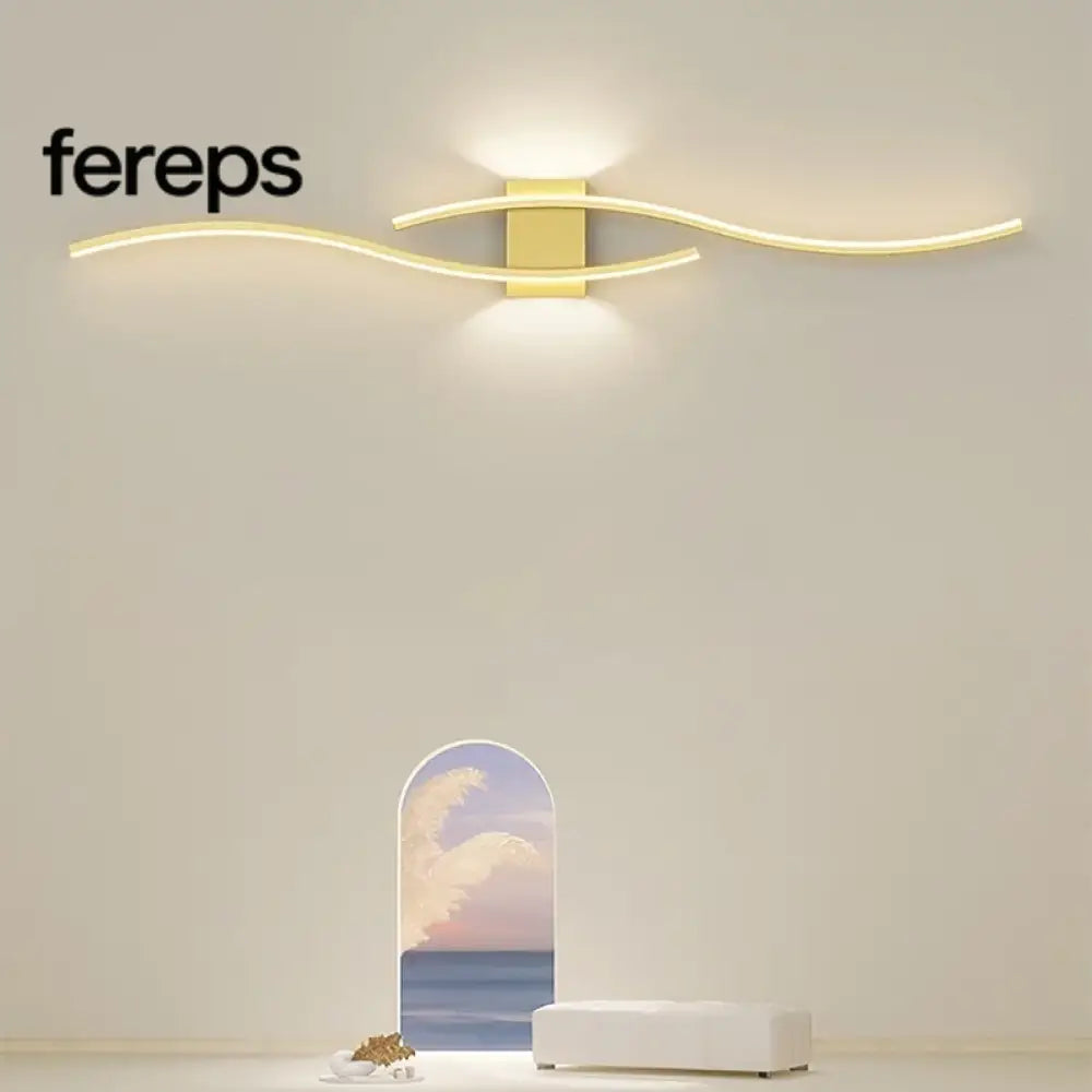 Modern LED Wall Lamp with Remote Control – Double Curve Design in Black and Gold for Stylish Indoor Wall Lighting