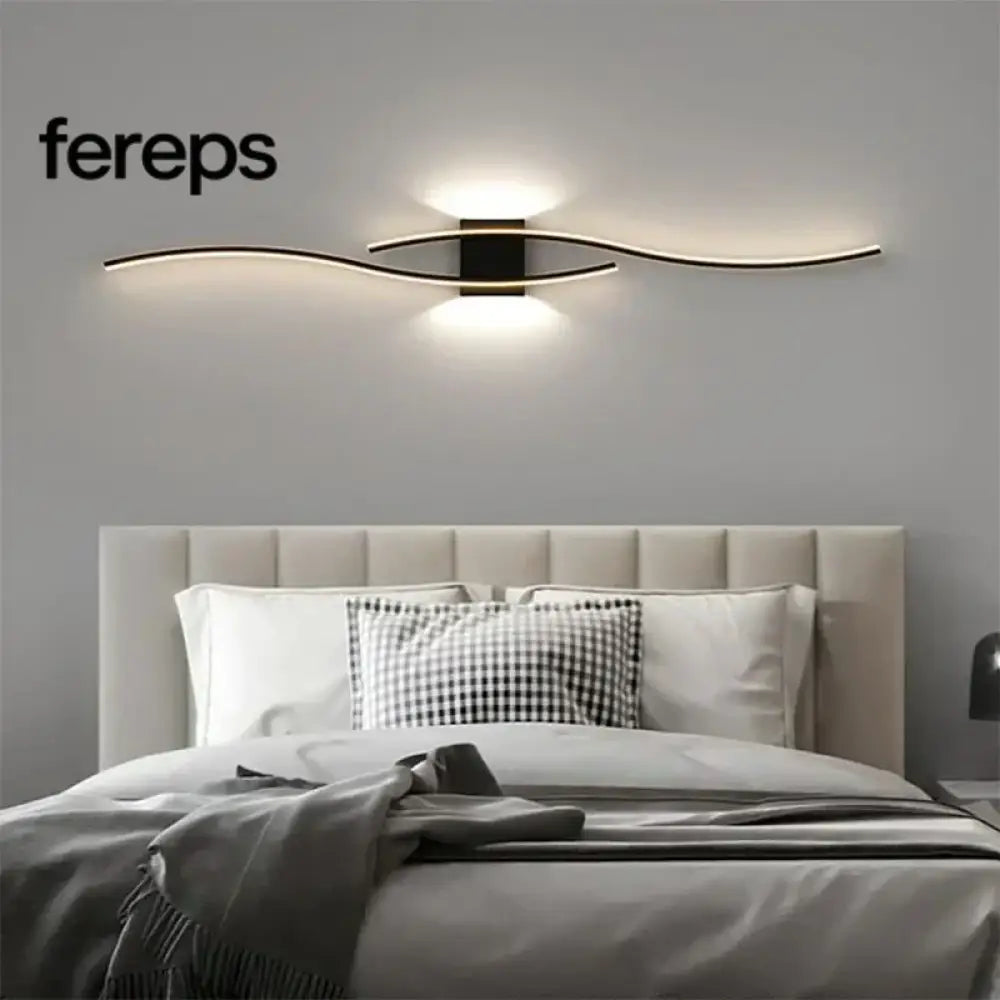 Modern LED Wall Lamp with Remote Control – Double Curve Design in Black and Gold for Stylish Indoor Wall Lighting