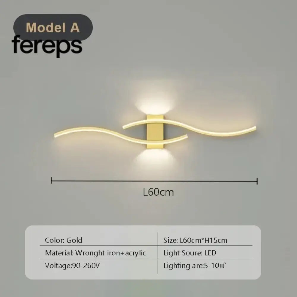 Modern LED Wall Lamp with Remote Control – Double Curve Design in Black and Gold for Stylish Indoor Wall Lighting