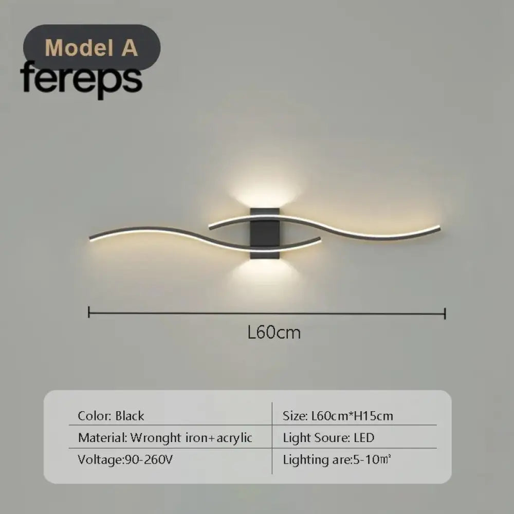 Modern LED Wall Lamp with Remote Control – Double Curve Design in Black and Gold for Stylish Indoor Wall Lighting Black