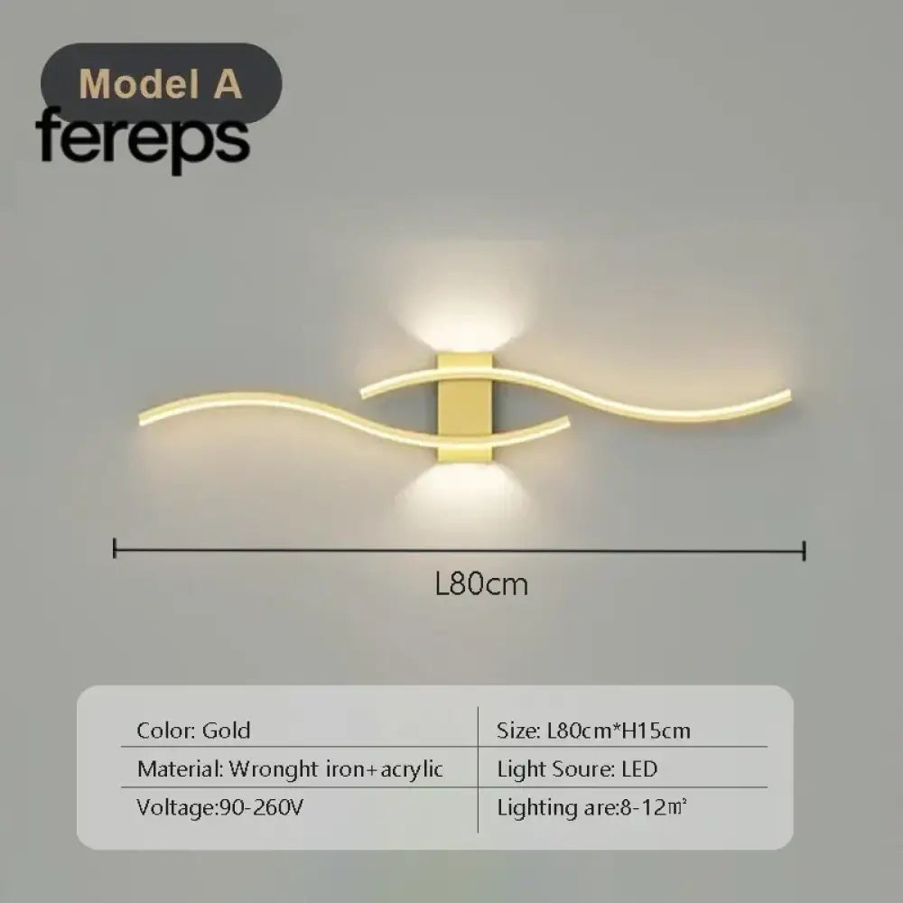 Modern LED Wall Lamp with Remote Control – Double Curve Design in Black and Gold for Stylish Indoor Wall Lighting