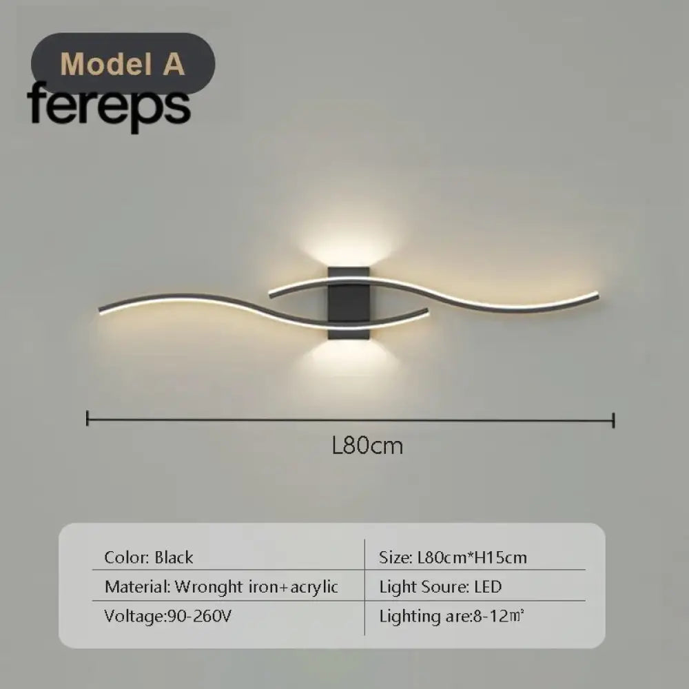 Modern LED Wall Lamp with Remote Control – Double Curve Design in Black and Gold for Stylish Indoor Wall Lighting Black