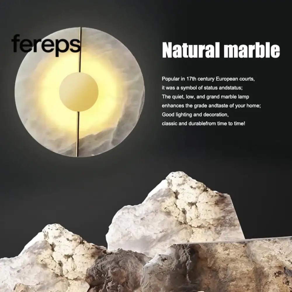 Modern Marble Wall Lamp Sconce with LED – Elegant Gold Copper Finish for Living Room and Bedroom