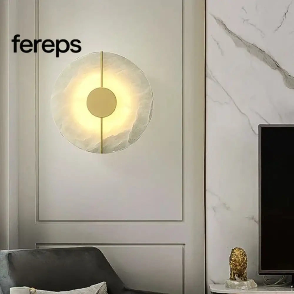 Modern Marble Wall Lamp Sconce with LED – Elegant Gold Copper Finish for Living Room and Bedroom