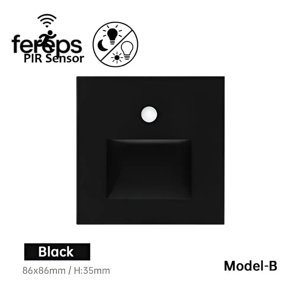 Modern motion sensor staircase light - Stylish & safe home lighting Black with sensor B