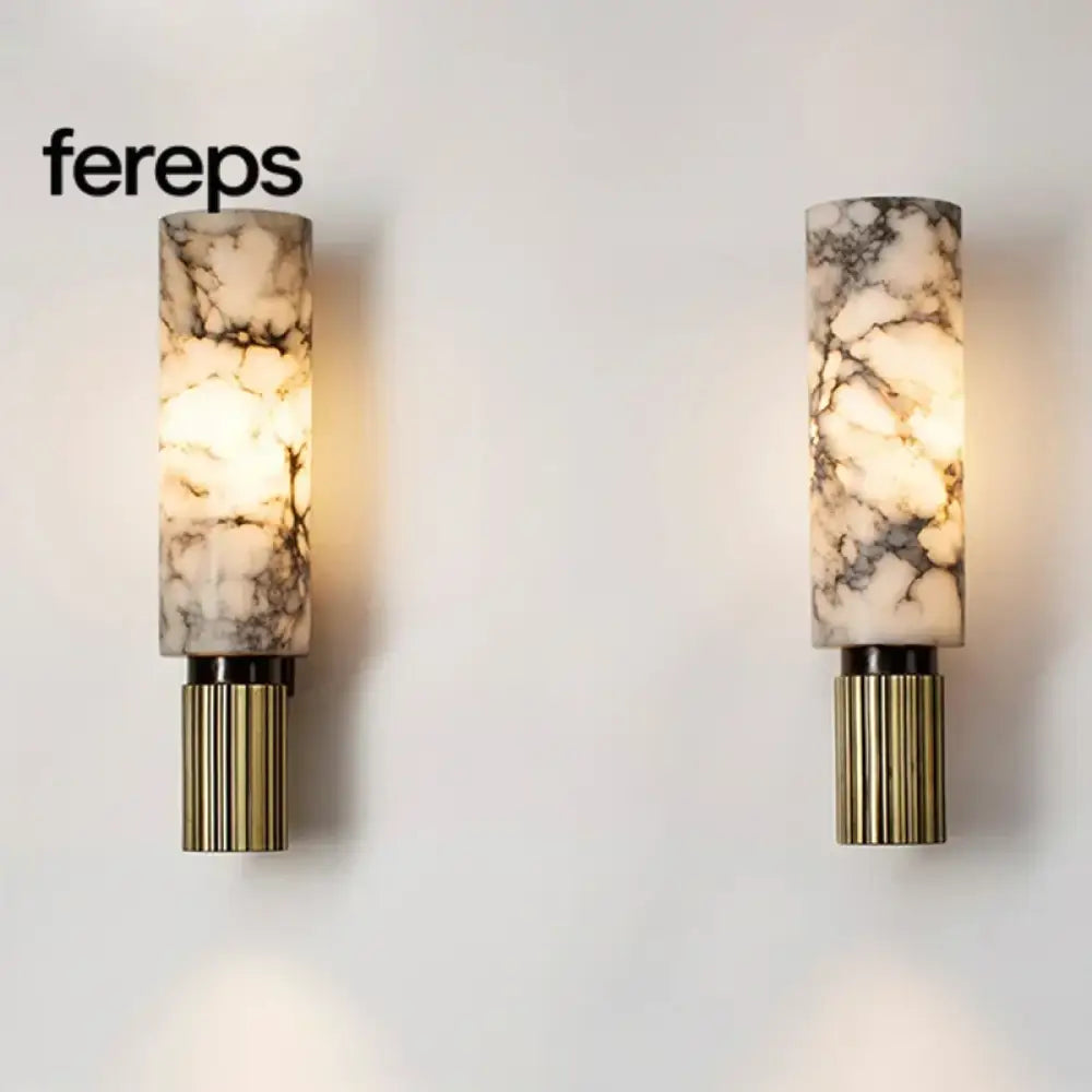 Modern Natural Marble Wall Lamp with Copper Accents – Elegant Wall Sconce Lighting for Bedroom and Corridor