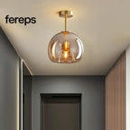 Modern Nordic Ceiling Lamp with Cognac Glass Shade – LED Ceiling Lights for Dining Room and Living Spaces