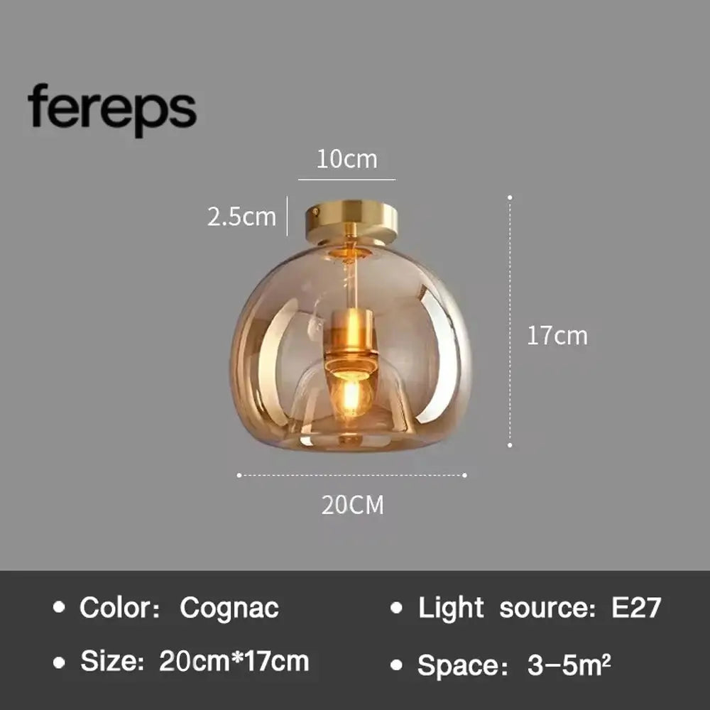 Modern Nordic Ceiling Lamp with Cognac Glass Shade – LED Ceiling Lights for Dining Room and Living Spaces 20A-Cognac