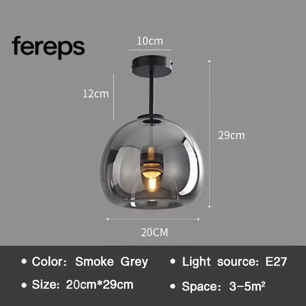 Modern Nordic Ceiling Lamp with Cognac Glass Shade – LED Ceiling Lights for Dining Room and Living Spaces 20B-Black