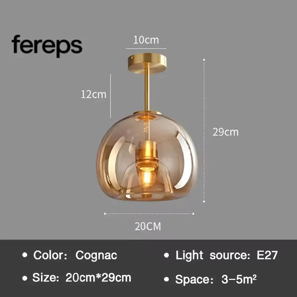 Modern Nordic Ceiling Lamp with Cognac Glass Shade – LED Ceiling Lights for Dining Room and Living Spaces 20B-Cognac