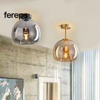 Modern Nordic Ceiling Lamp with Cognac Glass Shade – LED Ceiling Lights for Dining Room and Living Spaces