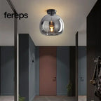 Modern Nordic Ceiling Lamp with Cognac Glass Shade – LED Ceiling Lights for Dining Room and Living Spaces