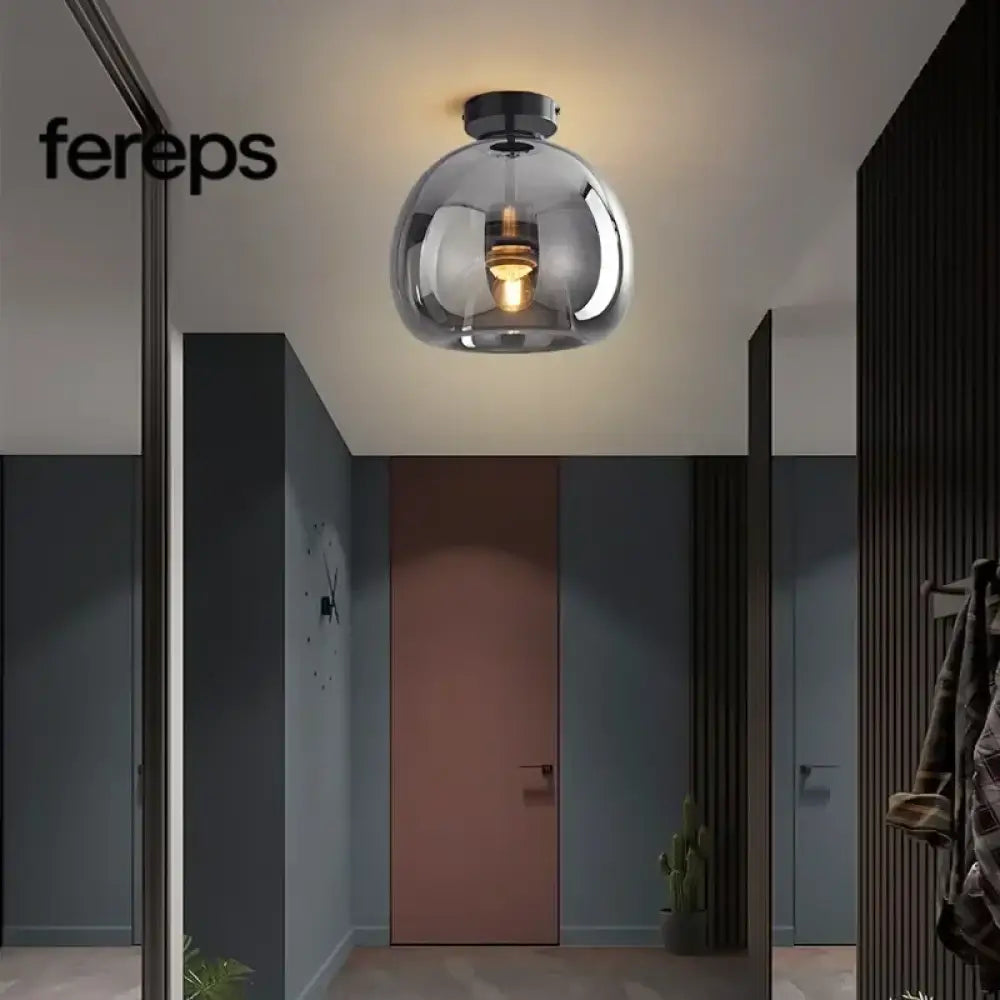 Modern Nordic Ceiling Lamp with Cognac Glass Shade – LED Ceiling Lights for Dining Room and Living Spaces