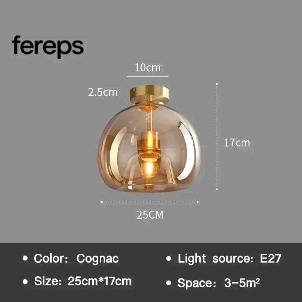 Modern Nordic Ceiling Lamp with Cognac Glass Shade – LED Ceiling Lights for Dining Room and Living Spaces A-Cognac