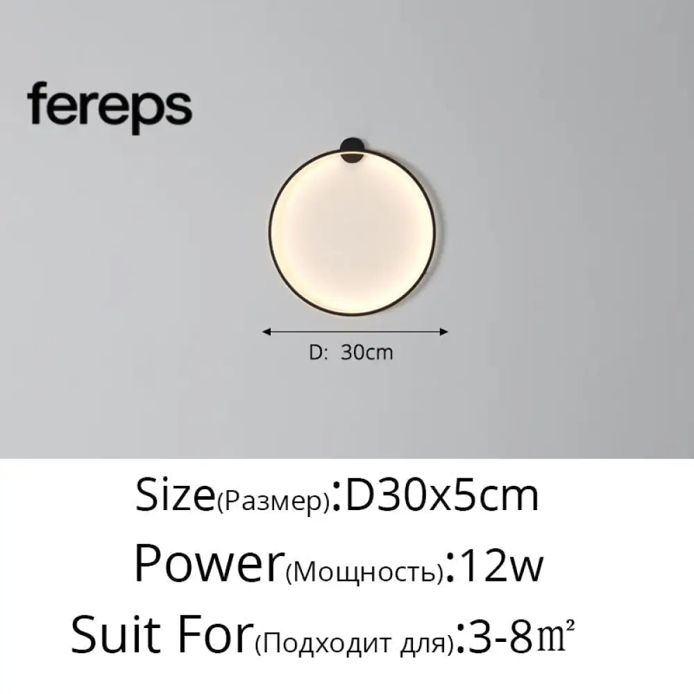 Moon LED Wall Light – Modern Wall Lamp for Bedroom Living Room and Hallway Black D30x5cm / Cool white no remote