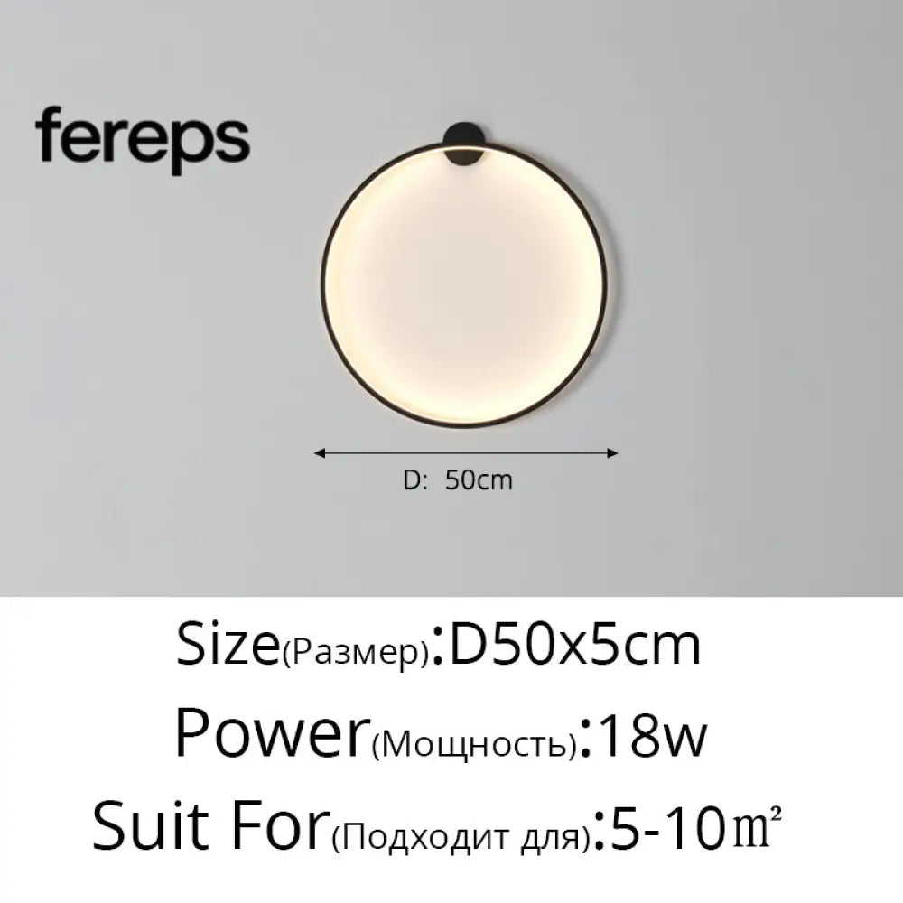 Moon LED Wall Light – Modern Wall Lamp for Bedroom Living Room and Hallway Black D50x5cm / Cool white no remote