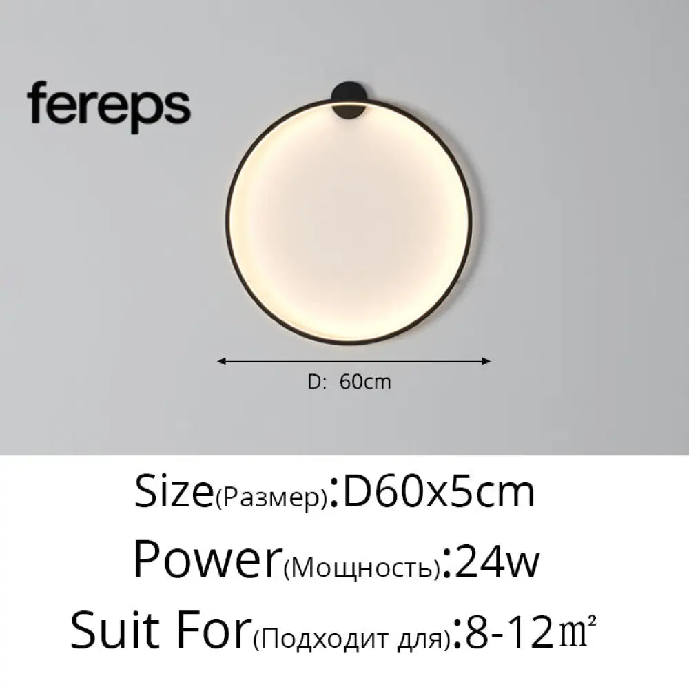 Moon LED Wall Light – Modern Wall Lamp for Bedroom Living Room and Hallway Black D60x5cm / Cool white no remote