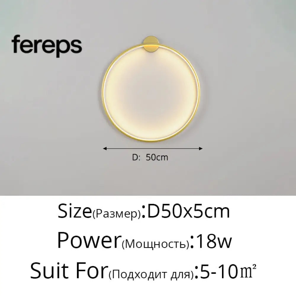 Moon LED Wall Light – Modern Wall Lamp for Bedroom Living Room and Hallway Gold D50x5cm / Cool white no remote